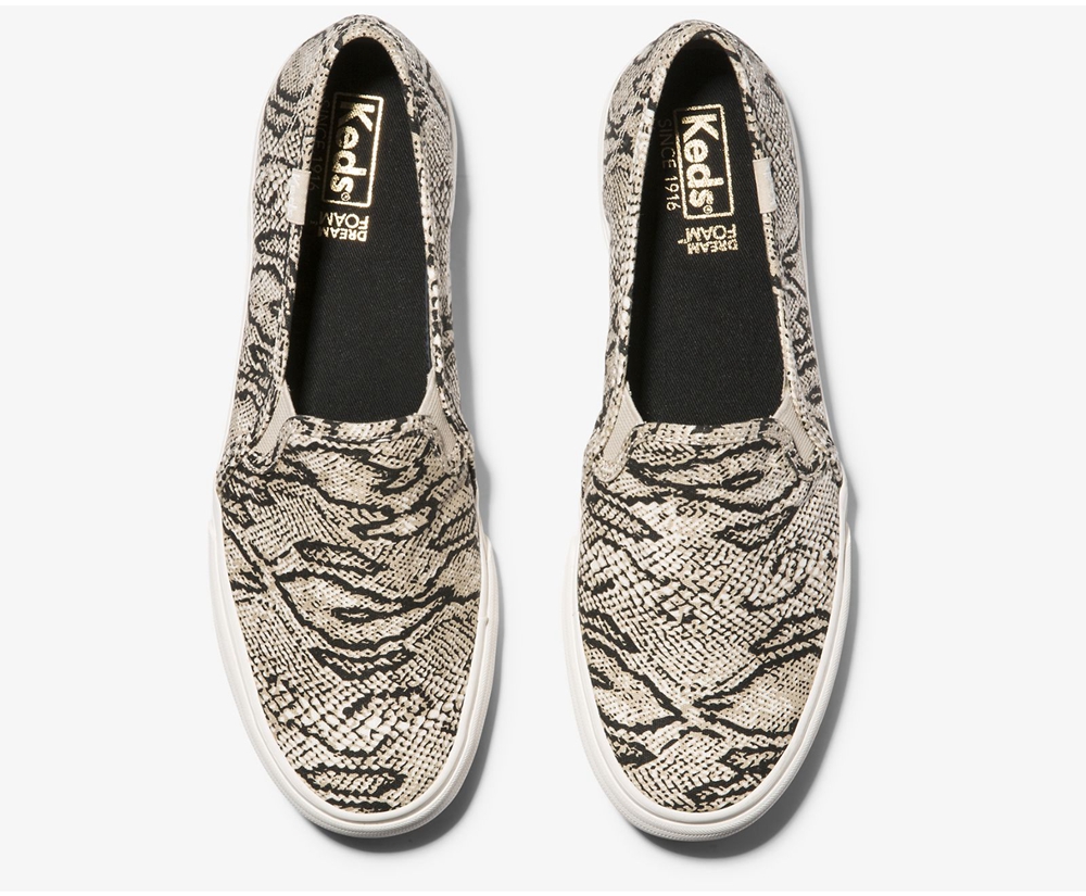 Keds Slip Ons Damen Weiß/Schwarz - Double Decker Animal - TBK-208673